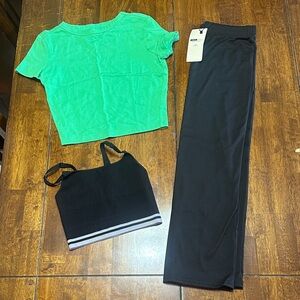 SHEIN Black skirt with Green Top and VS Pink Sports Bra